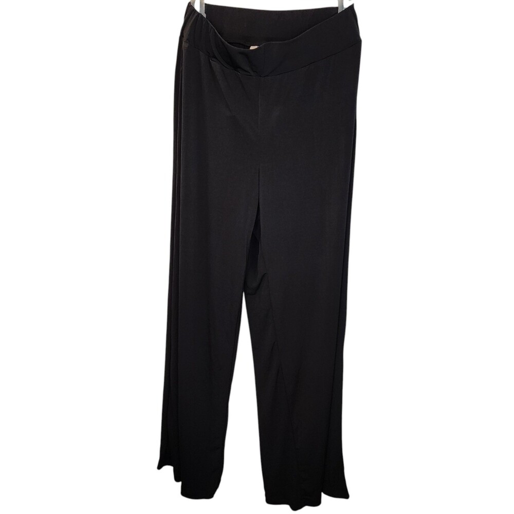 NY Collection Petite Mid-Rise Pull-On Wide-Leg Palazzo Pants Black PM NEW